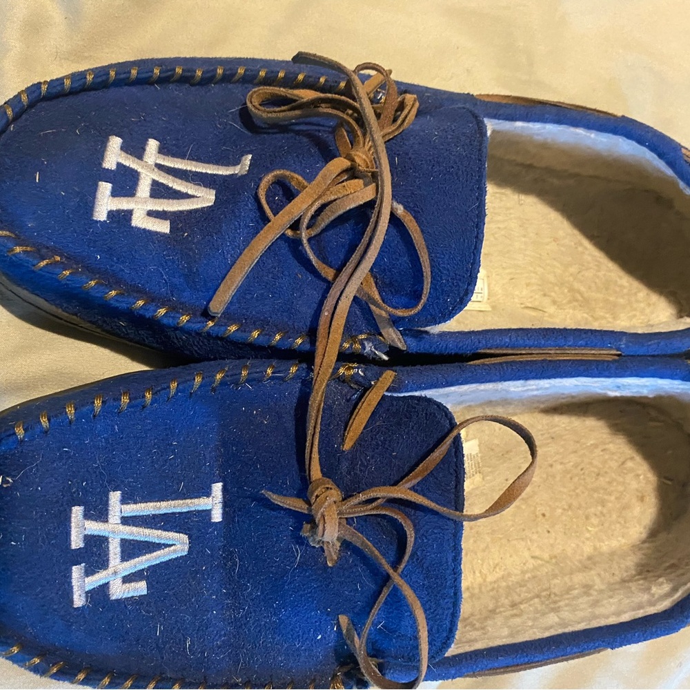 Blue Suede Loafers with Tan Accents